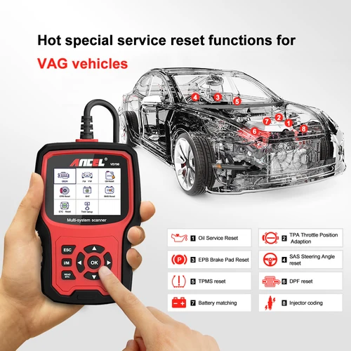 Imagen 2 del producto Ancel VD700 escáner OBD2 profesional para VW, Audi, asiento para Skoda Oil EPB SAS TPMS reinicio lector de código de sistema completo