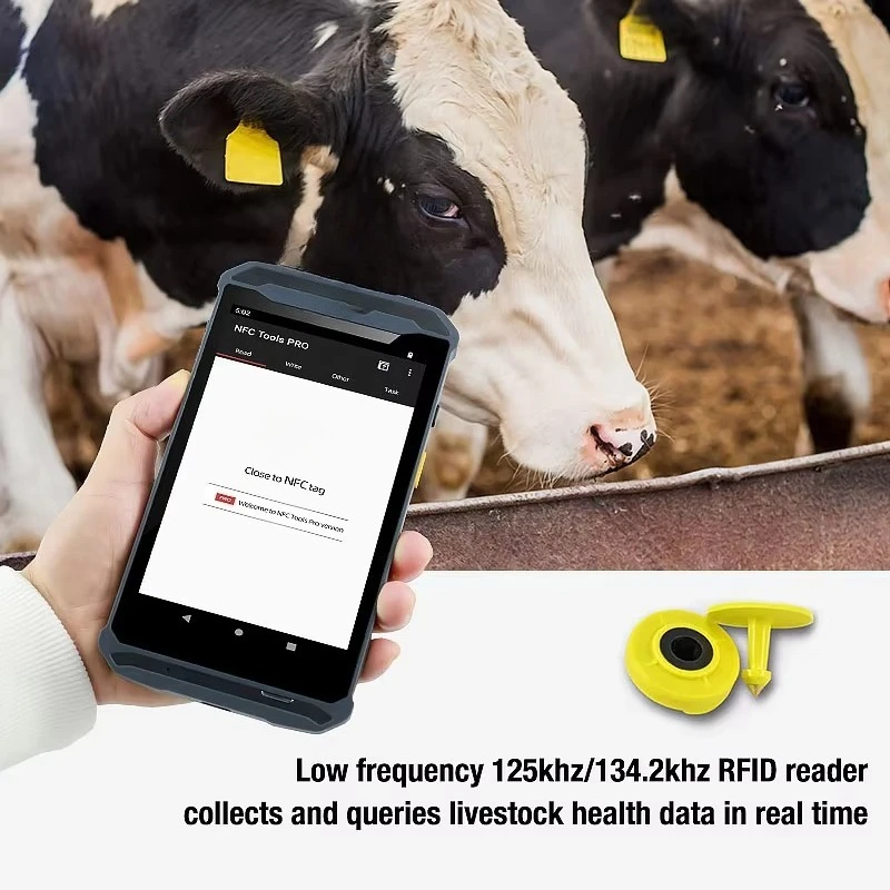 Handheld 125khz-134.2khz RFID Animal Ear Tag Reader Android PDAs Scanner for Cattle/goat Dairy Farm Livestock Data Management
