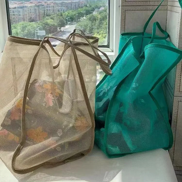 

1pc Transparent Mesh Shoulder Bag Hollowed Out Beach Swimming Bathing Large Capacity Mesh Draining Storage Bags