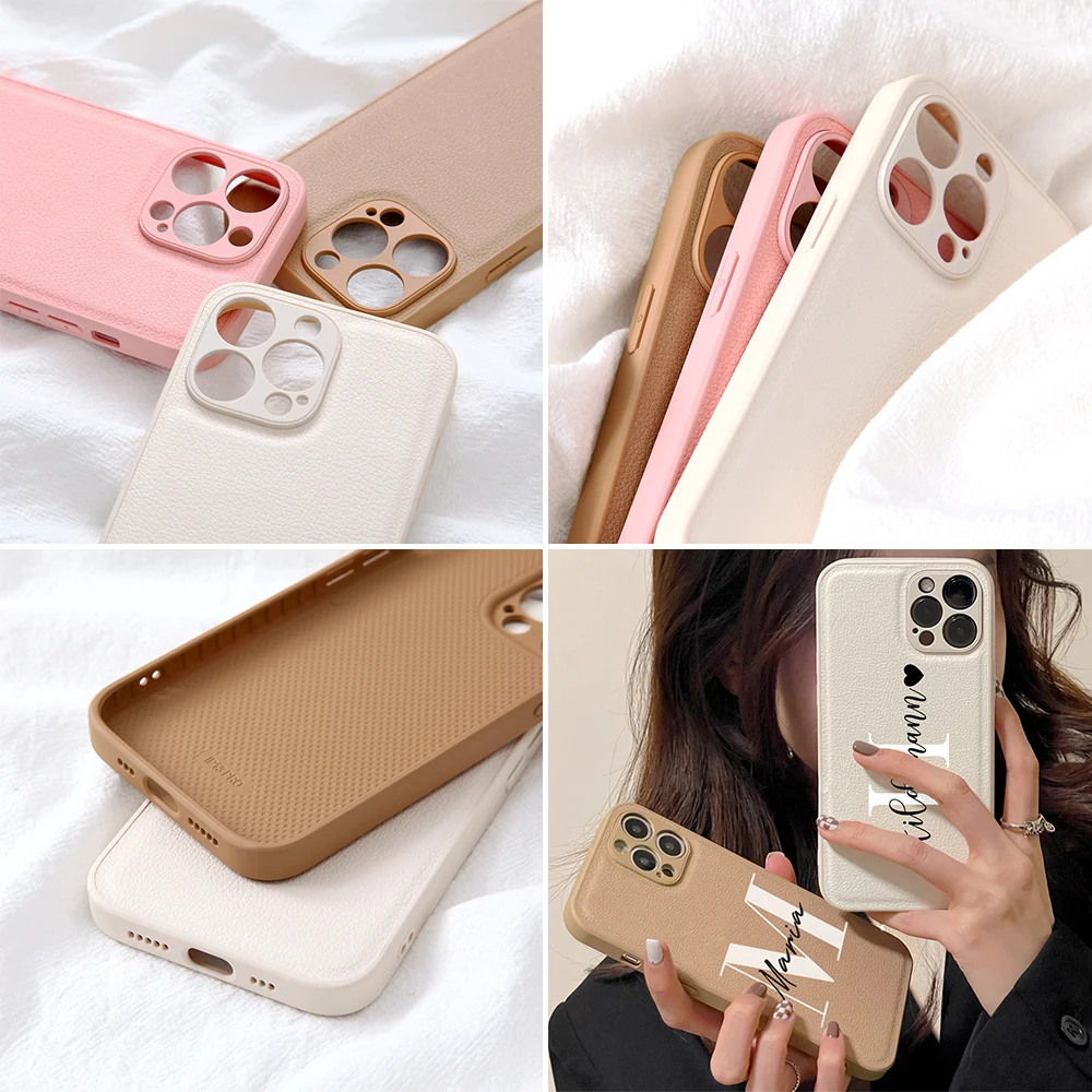 Индивидуальный персонализированный кожаный чехол с инициалом имени и сердцем для iPhone 15 14 13 11 12 Pro Max X 7 8 Plus, мягкий чехол с каймой для iPhone 15