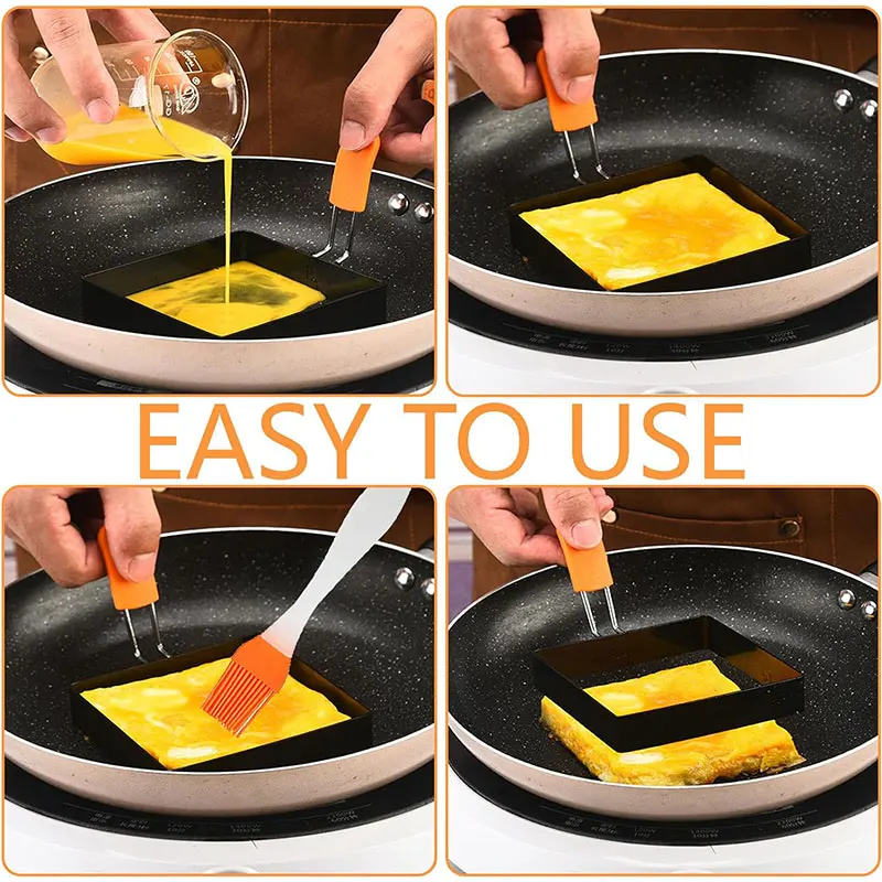 3/4pcs Square Ring for Frying Egg 4Inch Pancake Cooking Rings Omelet Maker Non Stick Stainless Steel Fried Egg Ring Pancake Mold