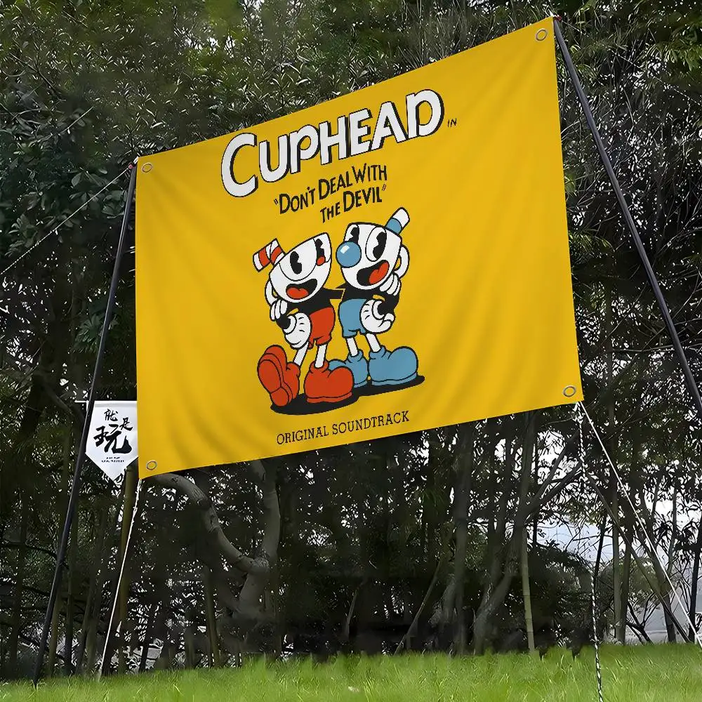 Game Cuphead Cartoon Flag Art Science Fiction Room Home Decor Wall Hanging Home Decor Banner