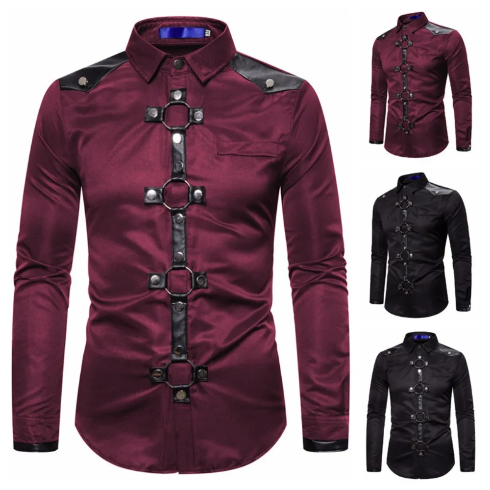 

Autumn and Winter Dark Men's Gothic Rivet Long Sleeve Shirt Men's Costume for Dress Up and Cosplay