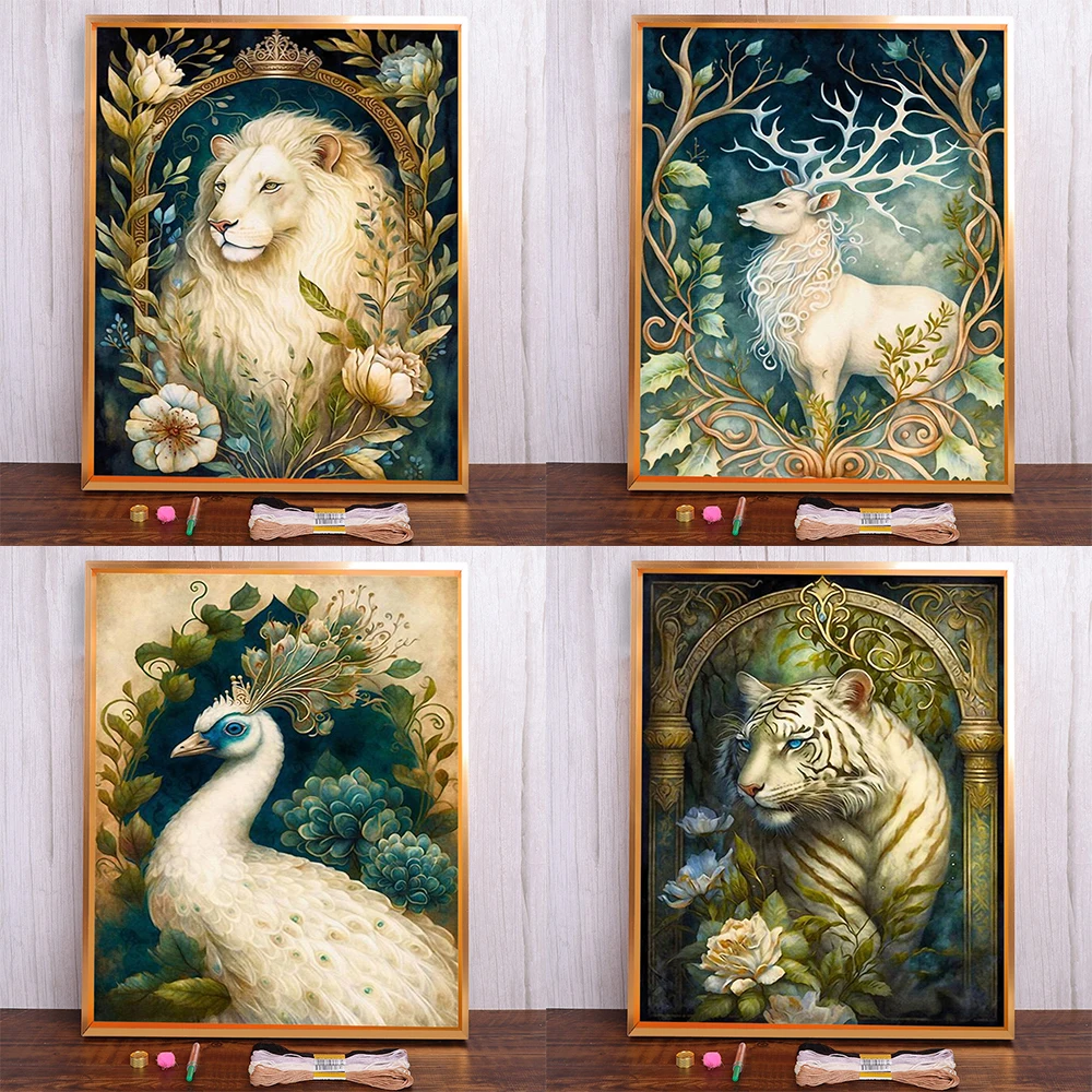

Fantasy Animals Lion Peacock Printed Canvas 11CT Cross Stitch Embroidery Kit Handmade Craft Hobby Knitting Sales Needle Stamped