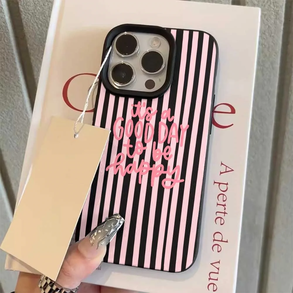 Rosa-Weiß Gestreifter Buchstabendruck Handyhülle für iPhone 17 16 15 14 13 12 11 Pro Max Plus X XR Silikon Matt Stoßfeste Hülle – Detail 5