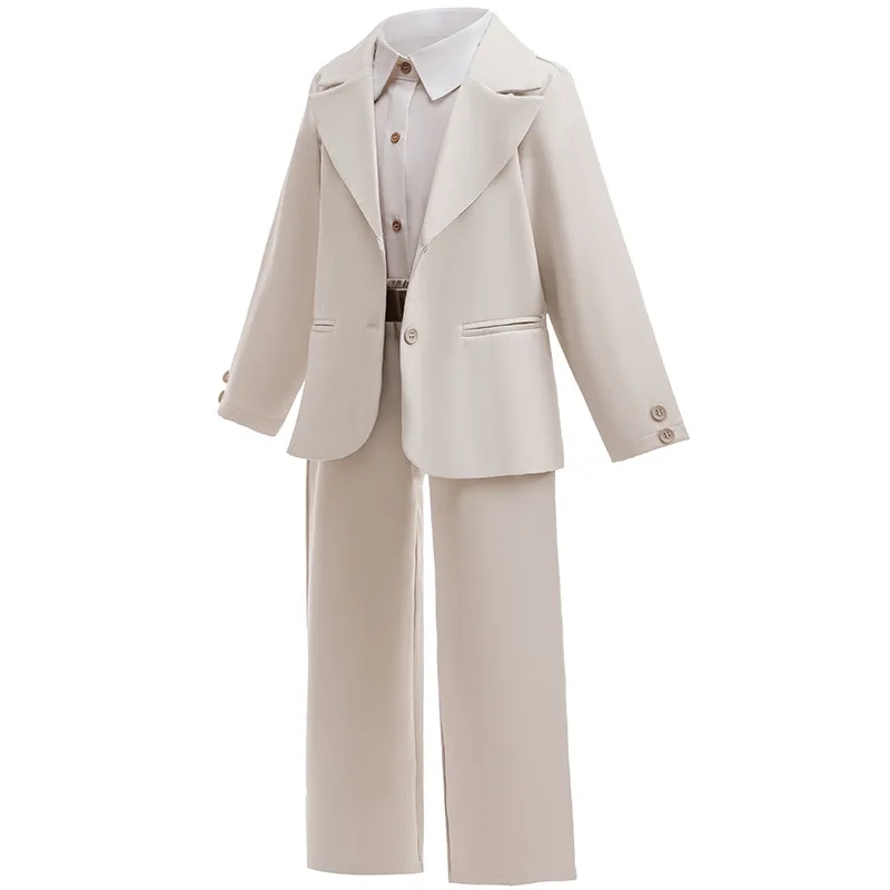 Kids 3‑Piece Suit Blazer Shirt Pants Grey Wolf Cosplay Outfi Boys Gentleman Formal Costume for Wedding  Halloween Role Play