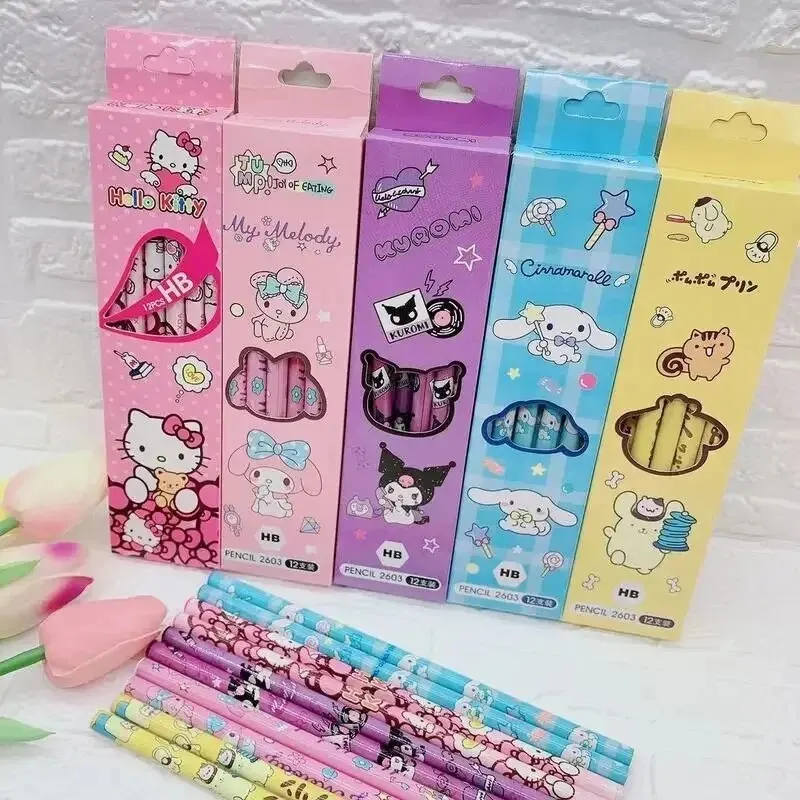 Sanrio 60pcs Pencil Cartoon My Melody Hello Kitty Primary Student Stationery Hb Black Wooden Pencil School Children Writing Tool