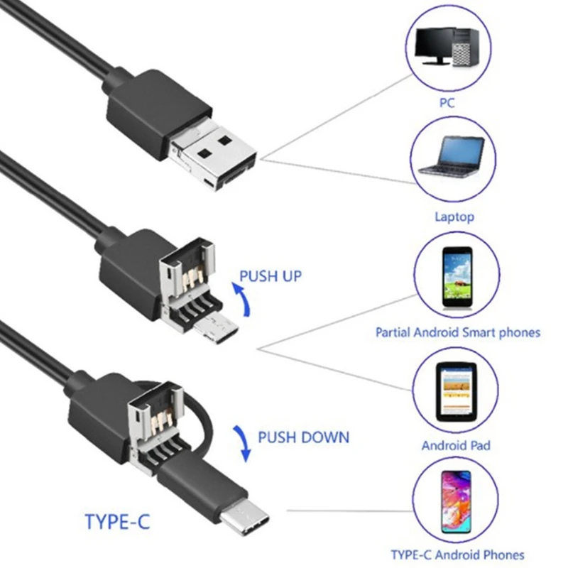 5.5Mm TYPE C USB Mini Endoscope 2M Hard Cable Snake Borescope Inspection Camera For Android Smartphone PC