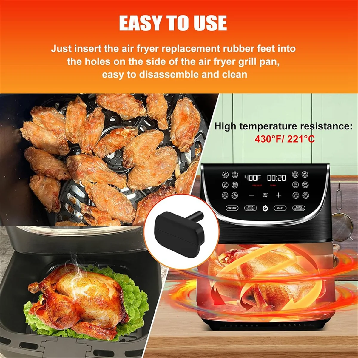 ABBZ-Pieds en Caoutchouc pour Friteuse à Air, pour GAF686, GAF798, GAF838, Four, Etc, 12 Pièces de Rechange en Silicone, Onglets et Embouts