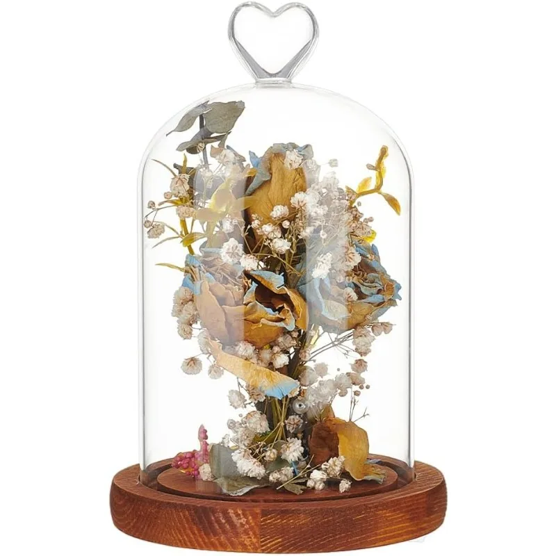 7.7x3.8 Inch Glass Display Dome with Base, Cloche Glass Dome with Heart Handle, Clear Dustproof Dome Bell Jar Display Case