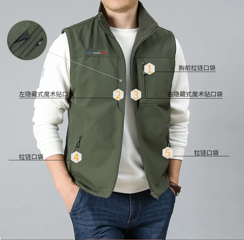 

Casual Multi-Pocket Waterproof Vest Fleece Warm Jacket Winter Vest Jacket Double Sided Wear Fishing Photographer Men's Vest