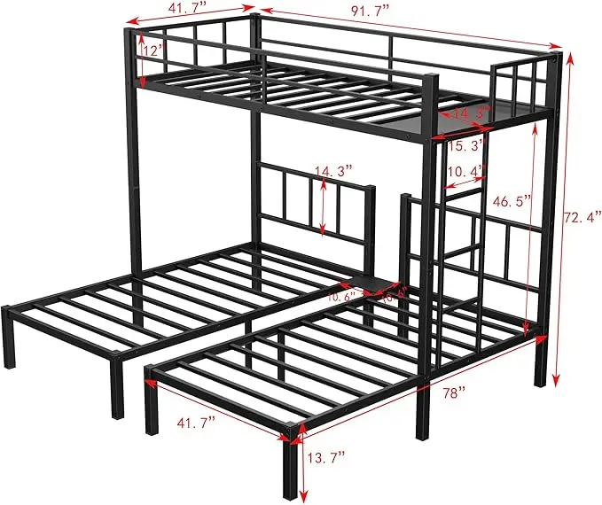 Twin Over Twin Over Twin Triple Bunk Bed for Kids 3 Bed Bunk Beds for 3 Metal Triple Bunk Beds with Built-in Desk Separates