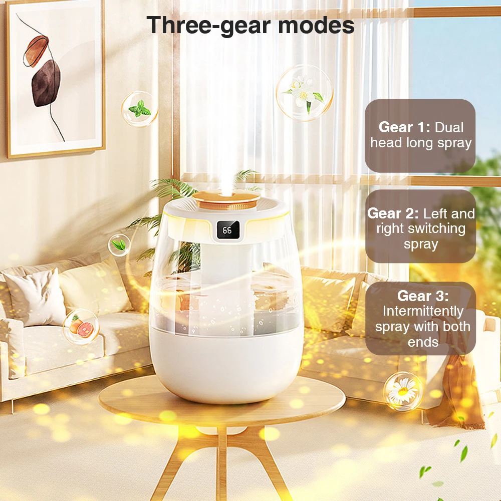 Dual Spray Humidifier Cold Fog Silent Desktop Home Bedroom Car Aromatherapy 280ml/h with AI Intelligent Digital Display