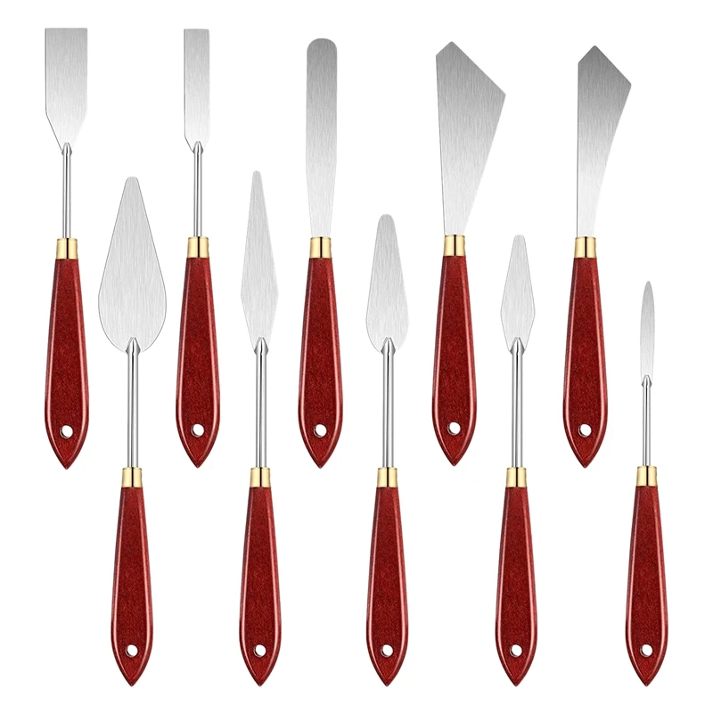 

NEW-10 Pcs Painting Knife Set Painting Mixing Scraper Palette Knife Painting Art Spatula With Wood Handle Art Painting Knife