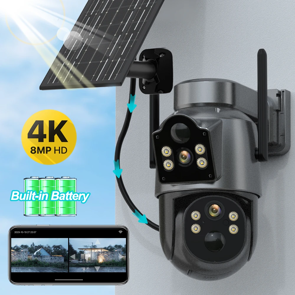 Telecamera solare Wireless 4K 8MP telecamera PTZ WiFi esterna batteria integrata 4MP rilevamento PIR videosorveglianza Standby a lungo termine