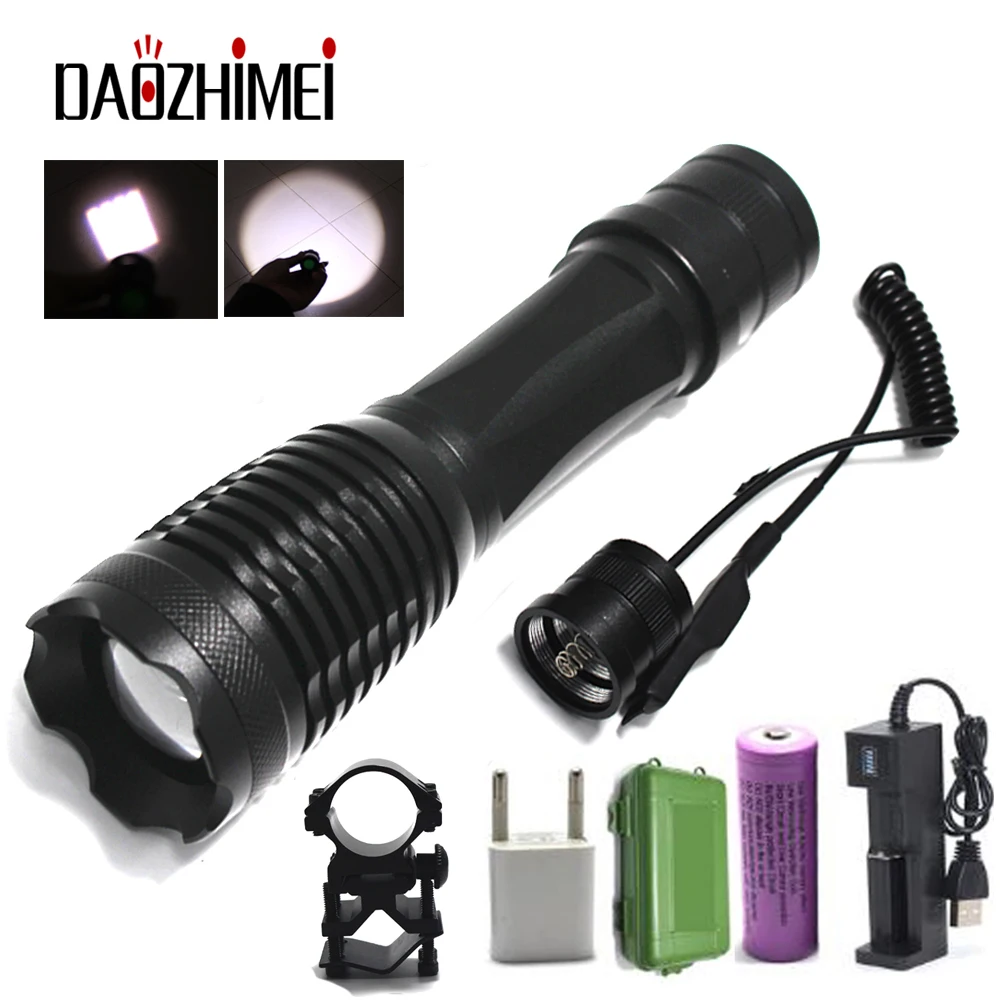 powerful LED Hunting Flashlight 5 Modes Super Bright Tactical Zoom Torch 18650 High Power Lantern Outdoor Camping, Hiking Light