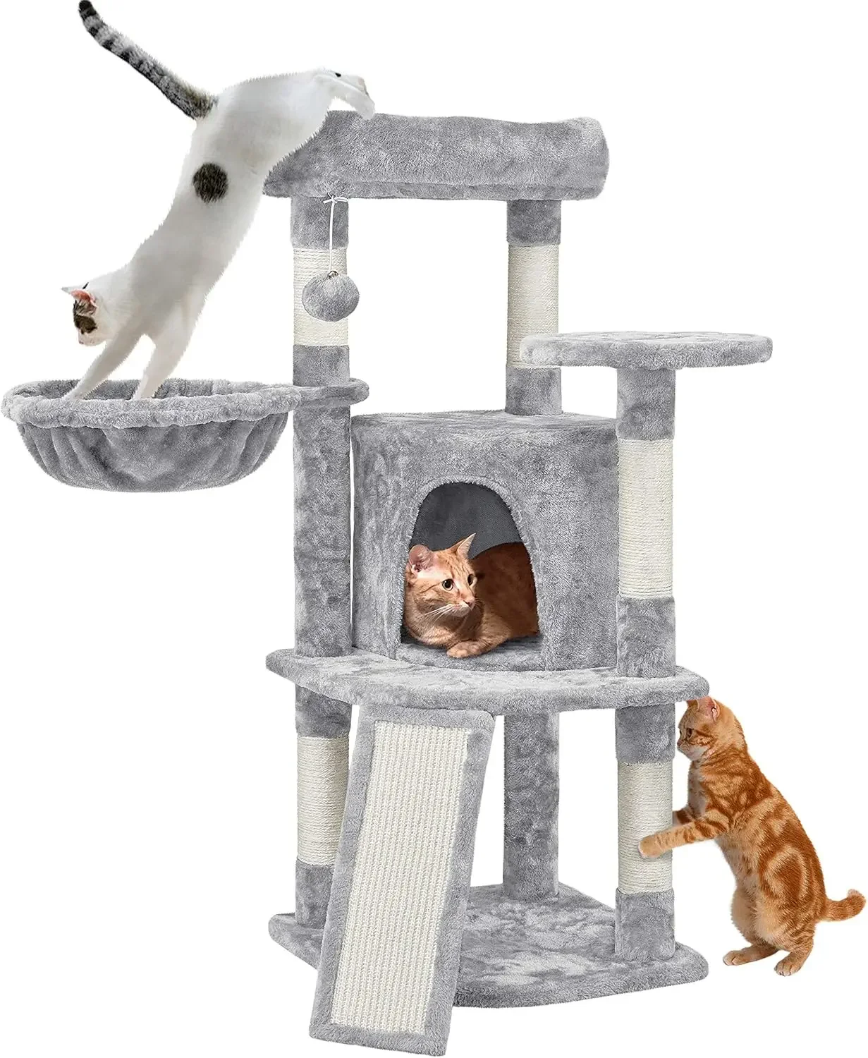 42in Cat Tower for Indoor Cats, Large Perch & Scratching Posts, Cozy Condo, Activity Center, Light Gray
