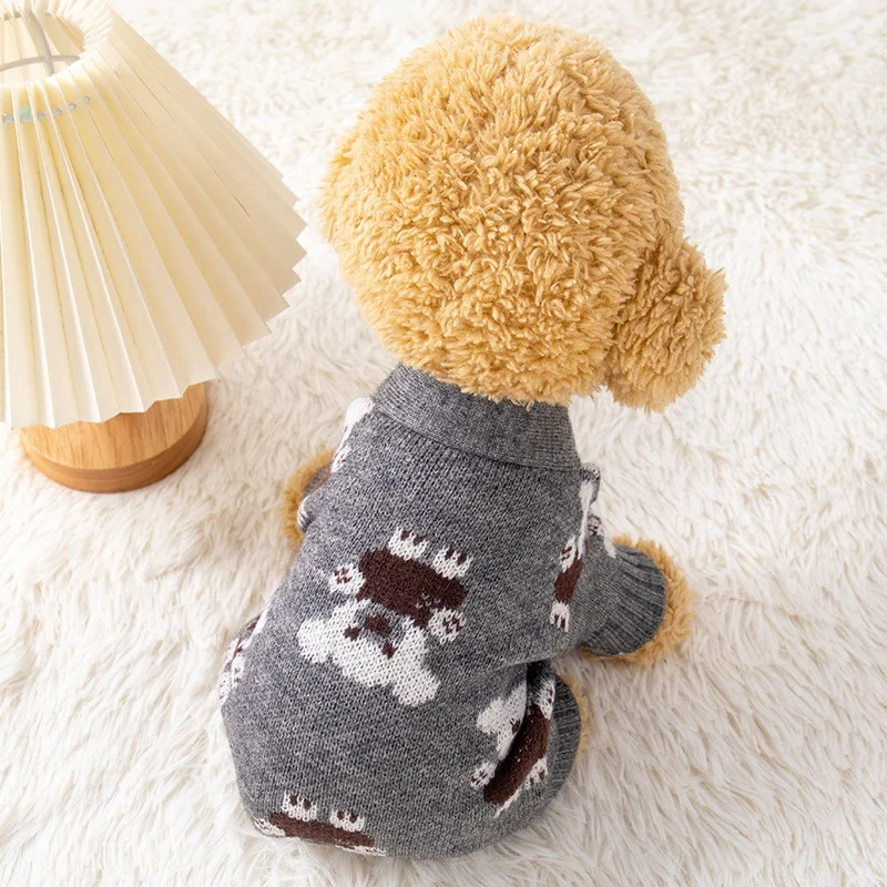 Luxury Cardigan Winter Warm Dog Clothes Dog Sweaters for Small Dogs Bear Print Puppy Coat Pet Sweatshirt Bichon Knitted Sweater