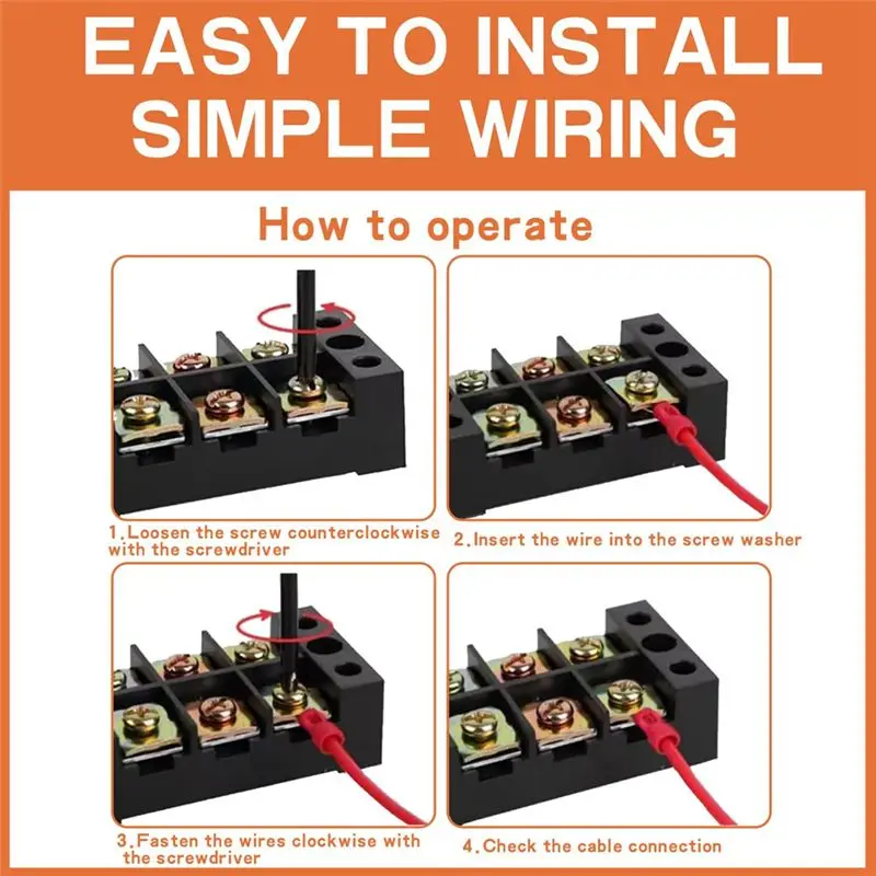 ABUL-2PCS 12 Circuits 12 Positions Terminal Block 20-30A 200-450V Dual Row Screw Terminals Strip