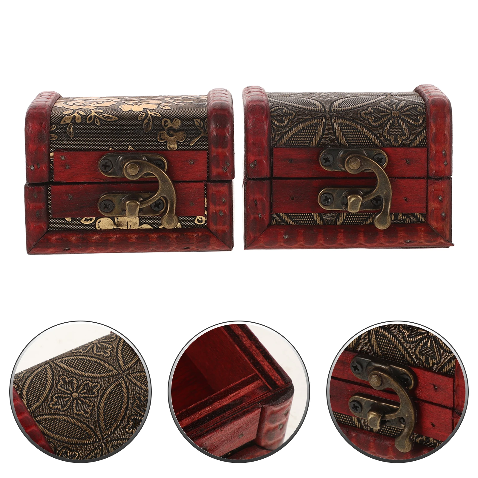 

2 Pcs Retro Wooden Box s Treasure Chest Ring Adult Necklace Case Jewelry Candy Metal Cardboard Man