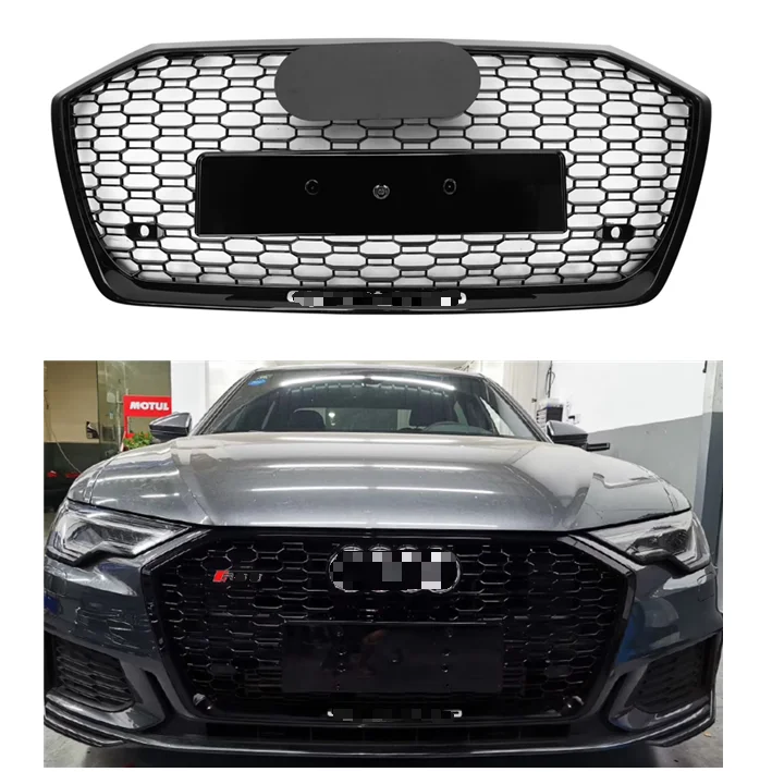 A6 C8 2019+ Black RS6 Style ABS Car Honeycomb Grills For i A6 S6 C8 Bumper grillcustom