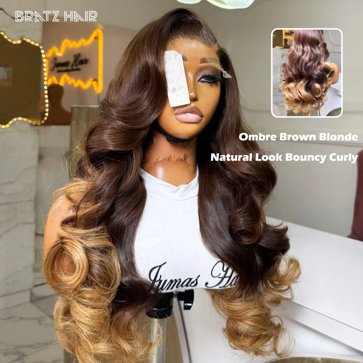 شعر الإنسان أومبير براون شقراء 5by5 Clousre C جزء فضفاض نطاط شعر مستعار مجعد قبل قطعها 13x4 الدانتيل أمامي غلويليس شعر مستعار 350 الكثافة