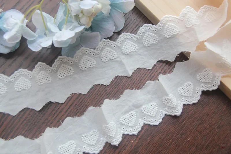 1 yard White Diy Lace Accessories Cotton Embroidery Fabrics Clothing Curtains Lace Loving Heart Width 4cm