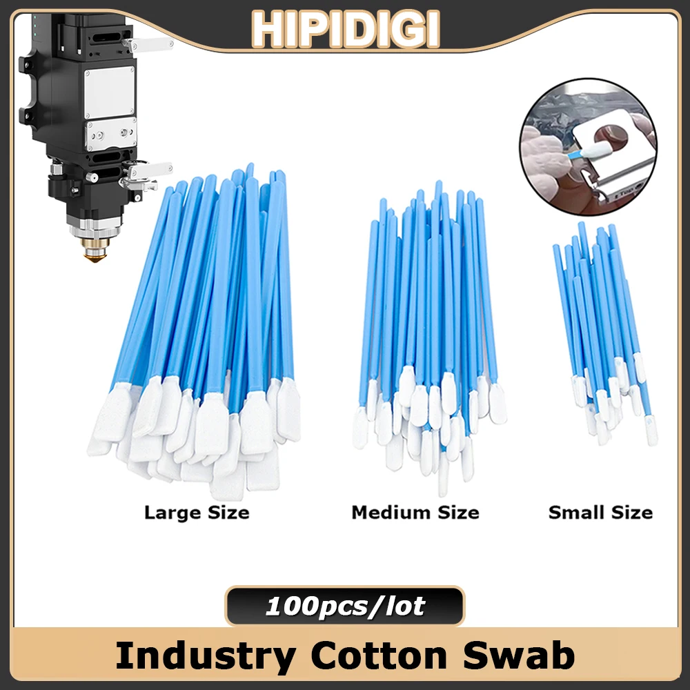 

100pcs Industry Cotton Swab Dust Off Fiber Laser Cleaning Tools Anti-static for Cleaning Laser Lens Protective Windows Head Part