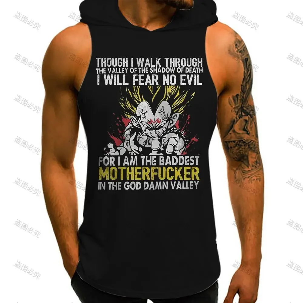 Anime Vest With Hood Bodybuilding Dragon Ball Z Summer Fashion Running Tank Top Men Sleeveless Gym Shirt High Street New Goku