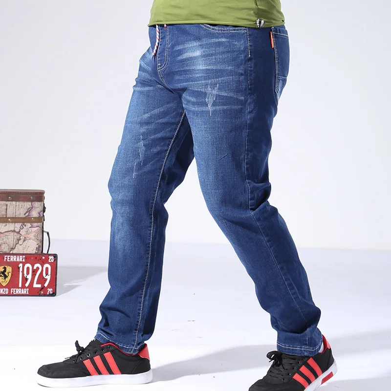 Summer Jeans Men 6XL 7XL 8XL 180KG Thin Trousers Male Scratched Plus Size Stretched Straight Loose Lightweight Denim Ripped Pant