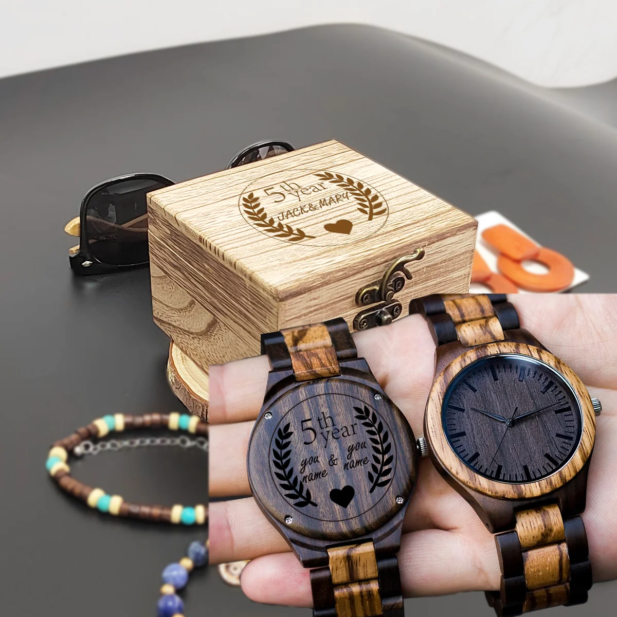 Engraved Wooden Wrist Watch for Men Personalised Clock Timepieces Custom Wood Watches Birthday Anniversary Father's Day Gifts