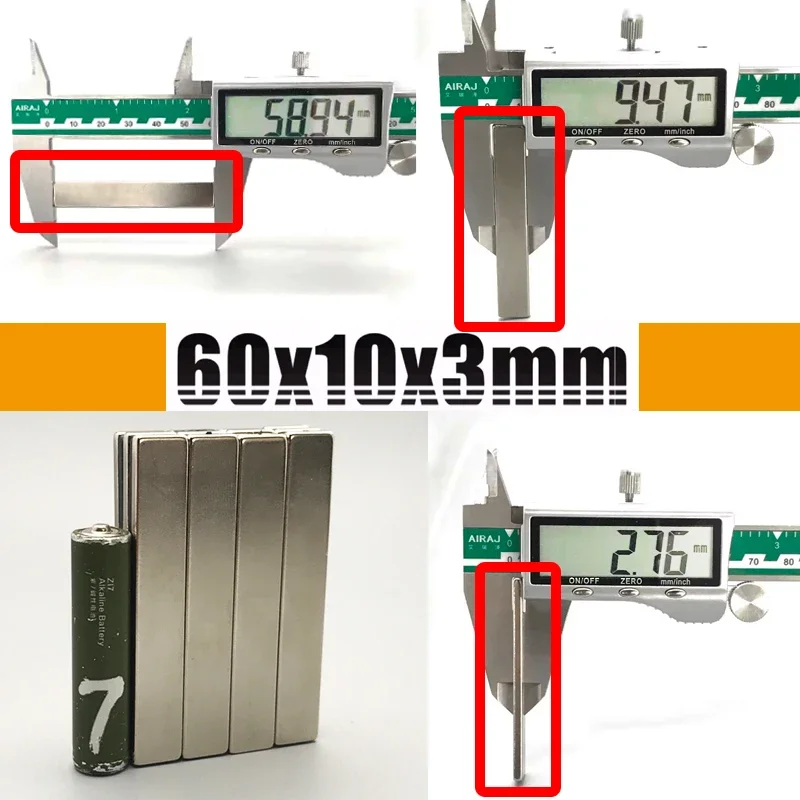 60x10x3 60x10x4 60x10x5mm 2/5/10/20pcs N35 Super Powerful Square Block Magnet Neodymium Magnets Permanent Magnetic 60*10*3