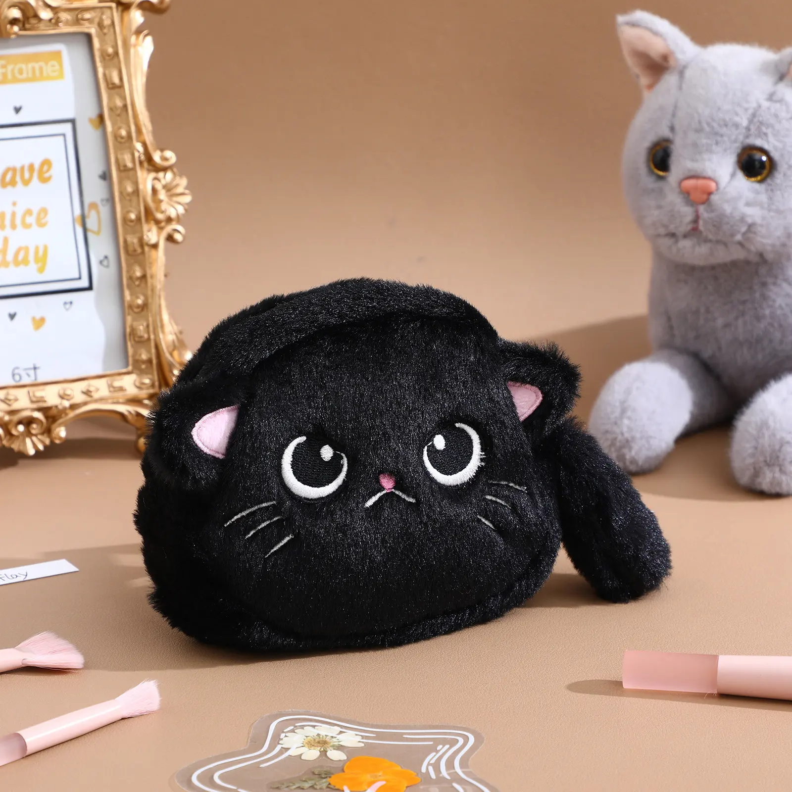 Cat Coin Purse Cute Cartoon Change Wallet Soft Makeup Bag Lipstick Holder for Keys Cards Storage Cat's Makeup Bag