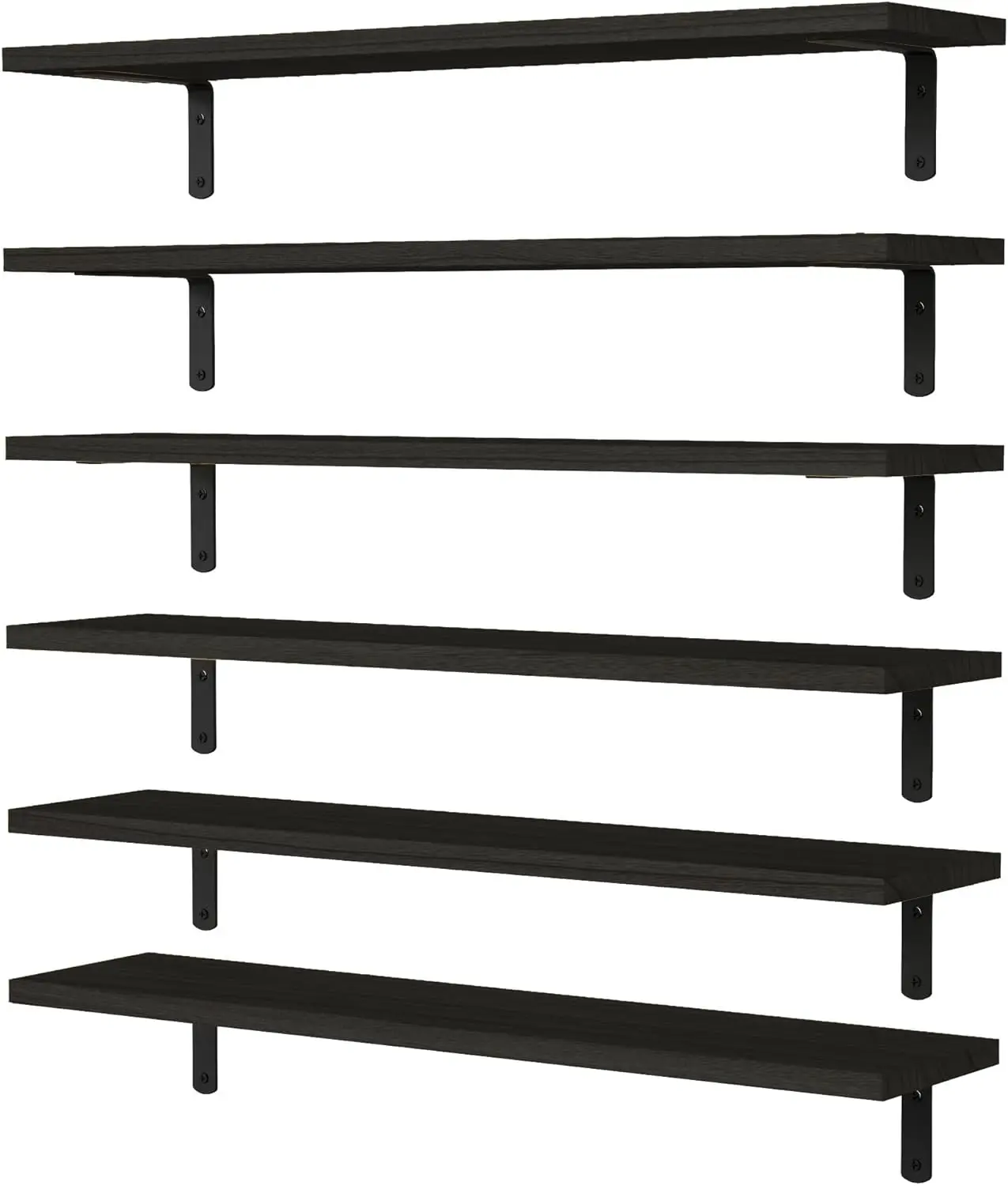 

Set of 6 Black Wood Floating Shelves, 24 Inch Long for Wall Decor, Farmhouse Style in Bedroom, Bathroom, Living Room