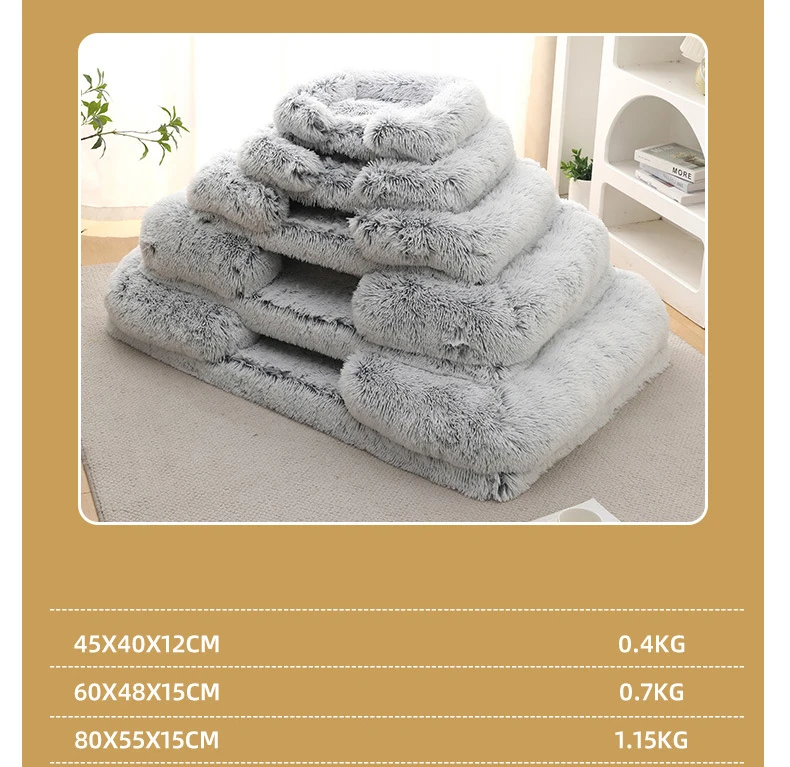 Großes Hundebett, Plüsch-Hundebett, Winter-Plüschbett, Verdicktes Hundeschlafbett, Sofa, Abnehmbare Auflage, Hundebett für Kleine und Große Hunde, Quadratischer Hundezwinger – Detail 3