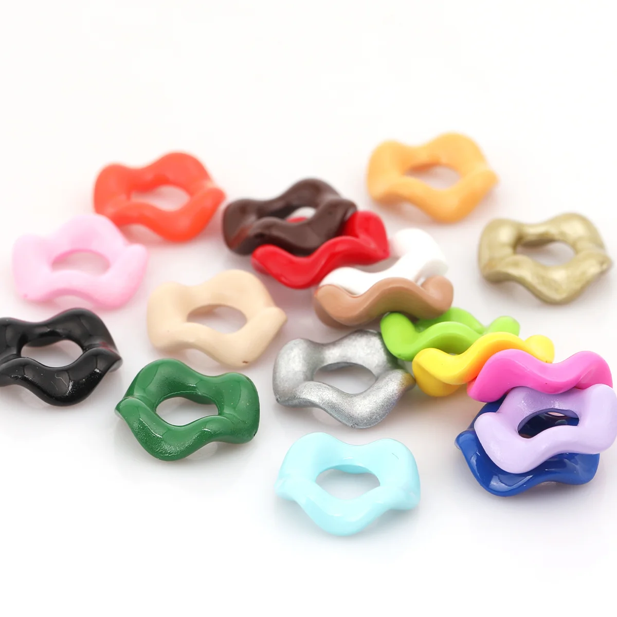 20pcs Random Color 1.2cm/1.5cm/1.9cm Wavy Ruffled Edge Ring Acrylic Beads For Jewelry Making Accessories DIY Necklace Bracelet