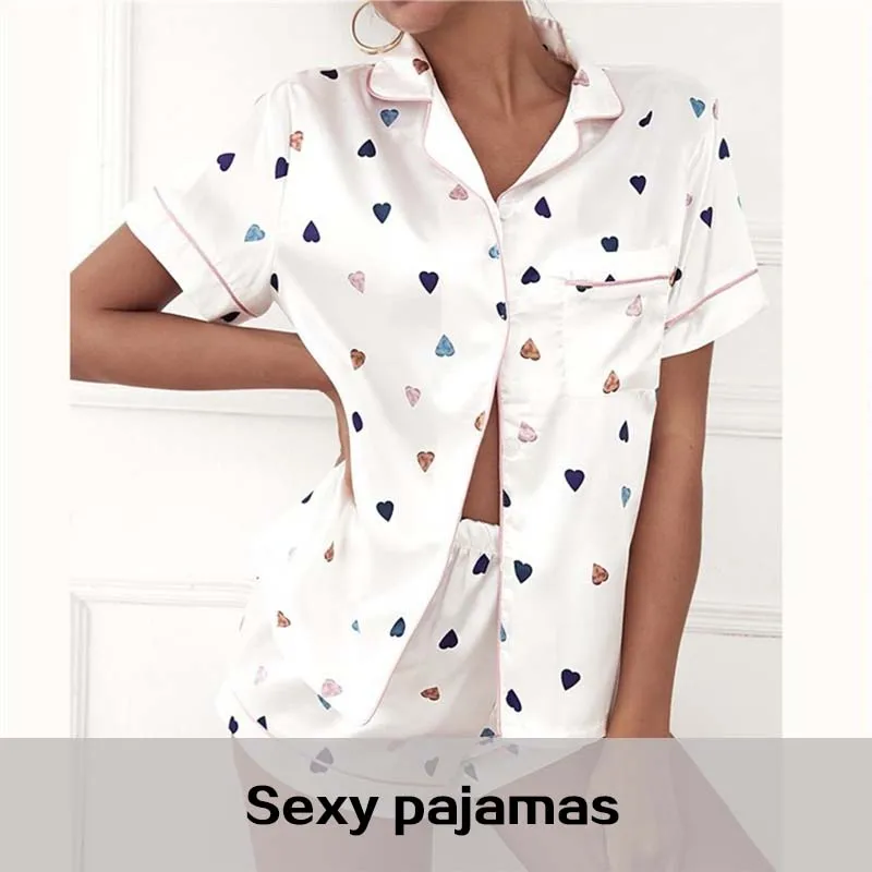 Women Two Piece Set Silk Satin Pajamas Home Suit Short Sleeve Shirtand Shorts Pajamas Set Satin Nightwear Loungewear