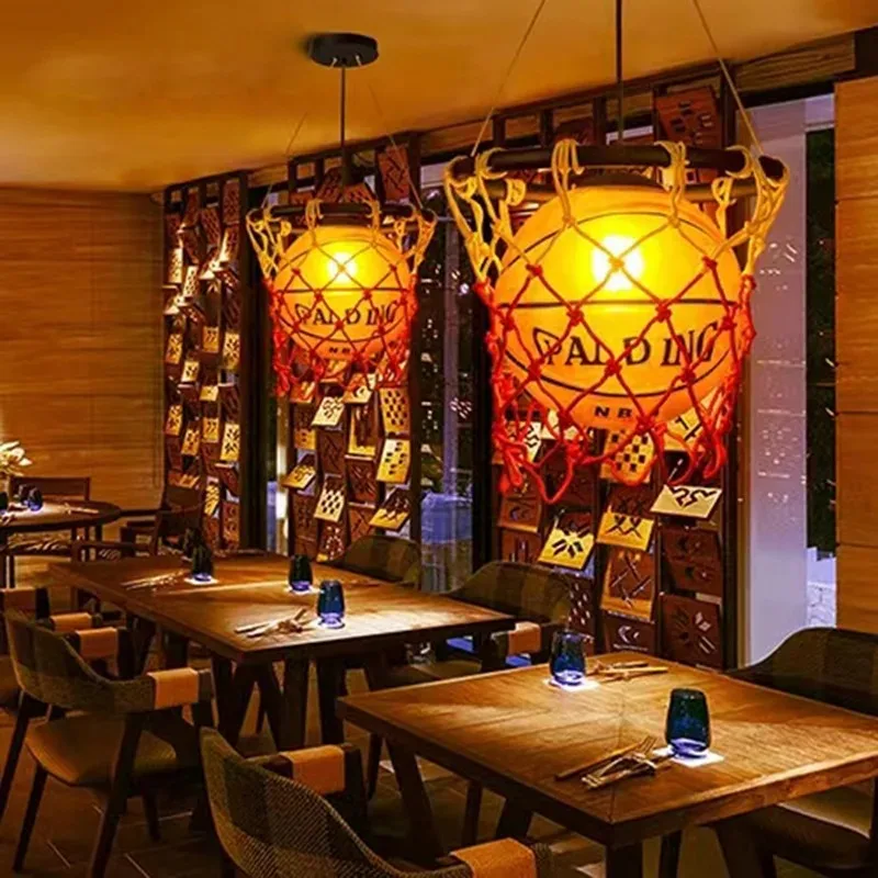 European Creative Basketball Pendant Lamps Aisle Kindergarten Children's Bedroom Study Theme Hotel Indoor Hanging Lights Fixture