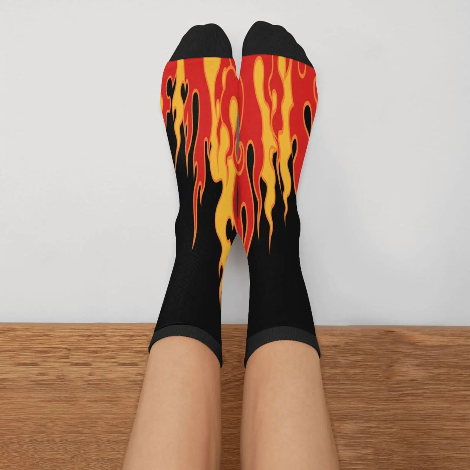 Black Red Fire Flame Tongue Casual Funny Funky Novelty Socks For Men Women