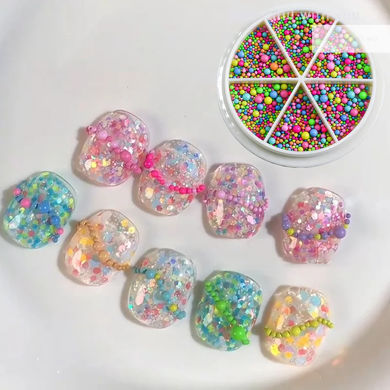 1box Mini Macaron Bubble Nail Beads Charm 3D Full Color Metal Candy Caviar Nail Beads Decoration DIY Kawaii Nail Accessories