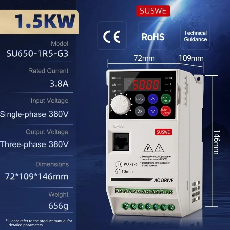 VFD 0,75/1,5/2,2/4/5,5kW/15kW Ingang 220V/380V, Driefasige uitgang 220V/380V Vectorfrequentieomvormer, Motorsnelheidsregelaar