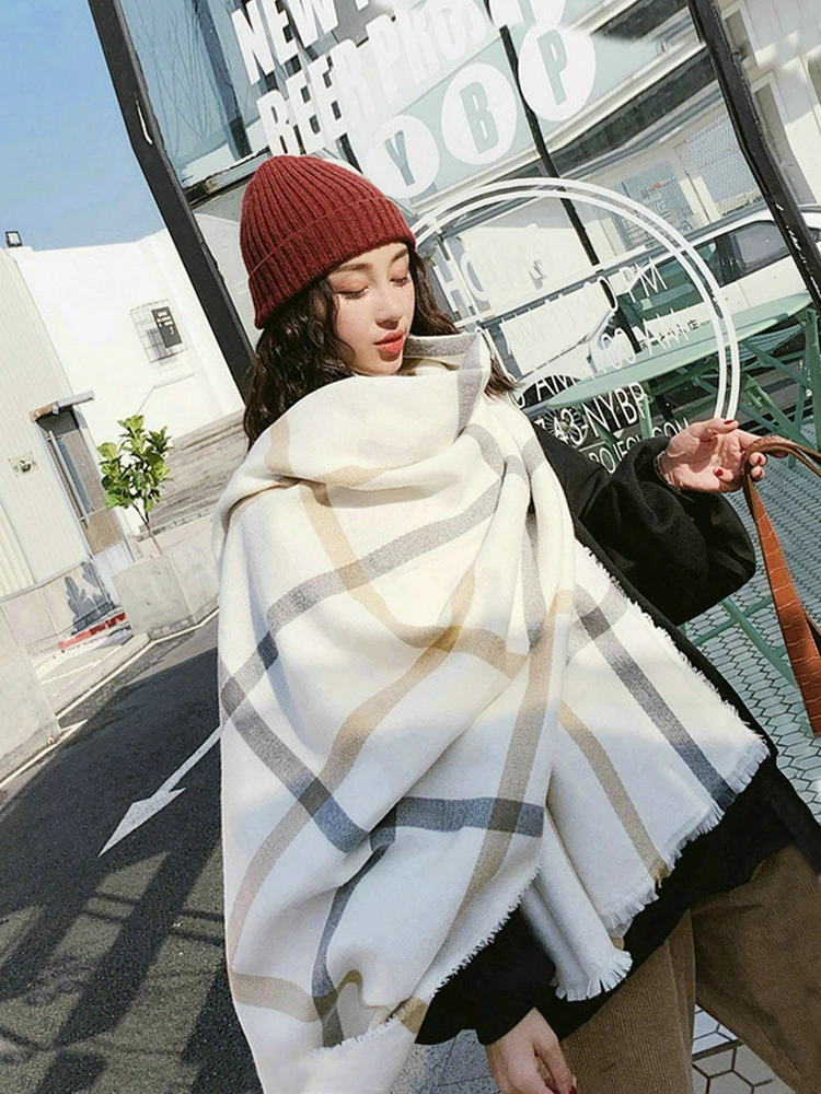 Free Shipping Autumn Winter Women Vintage Scarfs Ladies Imitation Cashmere Plaid Scarves Mujer Pashmina Bufanda Hijab Wrap Shawl