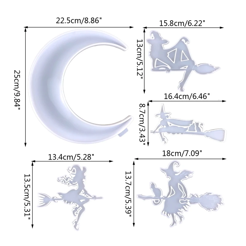 D0LC-moldes de epoxi de cristal para decoración de pared, colgante, colgante, de silicona, espejo, luna de bruja, 4 piezas