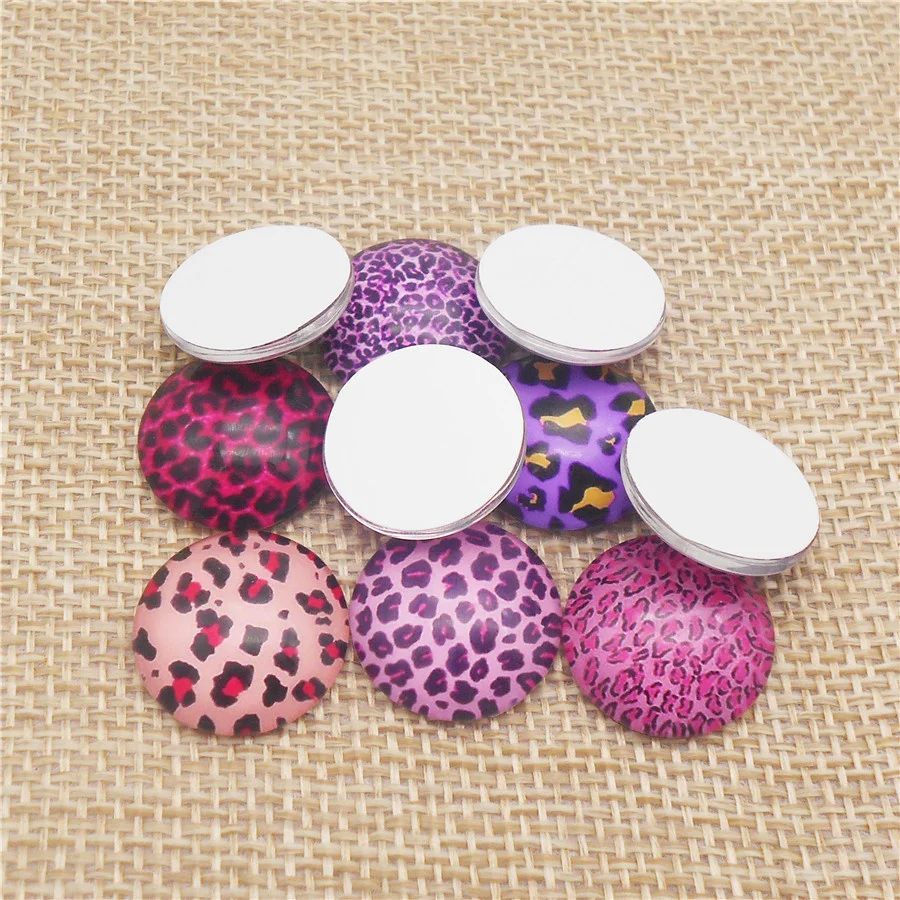 30PCS 12/18/20/25mm Round Glass Leopard Print Cabochon Random Colors Cameo Pendant Necklace Bracelet Jewelry Accessory