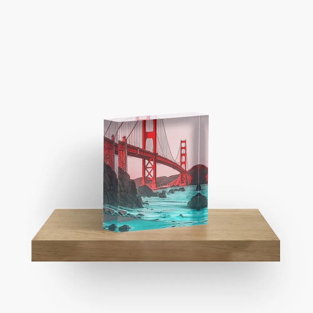 Golden Gate Bridge Panorama  Acrylic Block Fashionable Funny Bedroom Clear Process Stamping Cute Decor Photos Room Decoration