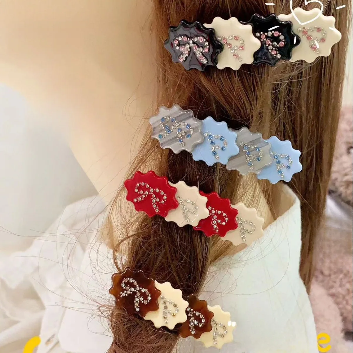 

New Design Sweet Coud Shape Spring Clip Full of Diamond Bow Edge Hair Grips Acetate Bangs Clip Girl Hair Accessories For Women