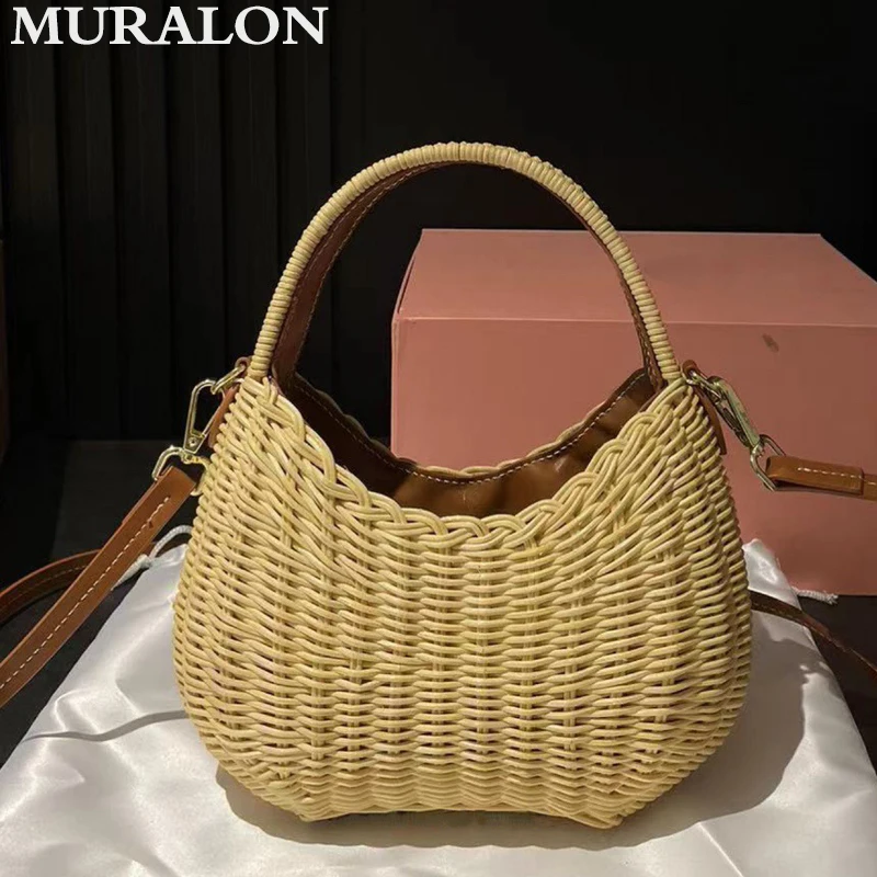 Letter Embroidery Straw Bag 2024 New Holiday Beach Woven Underarm Bag Fashion All-match Casual Shoulder Crossbody Bag Handbag