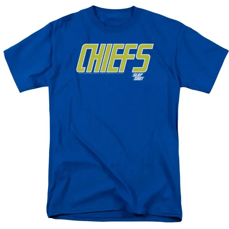 Slap Shot Chiefs Logo T Shirt Mens Licensed Movie Reggie Joe Royal Blue