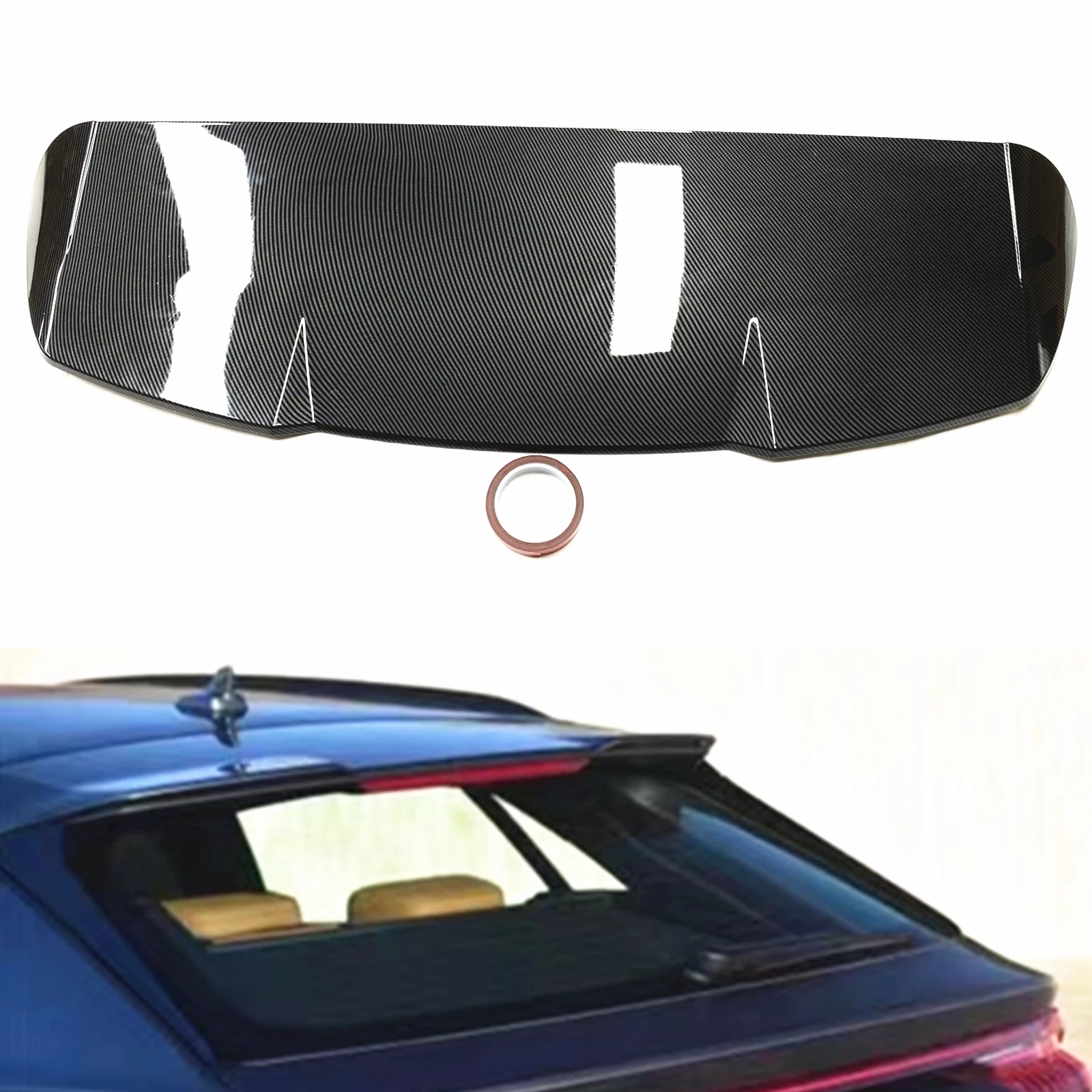 Rear Trunk Roof Spoiler Wing For Audi Q8 2019-2023 4 Door SUV Carbon Fiber Look Car Tailgate Flap Tail Window Upper Splitter Lip