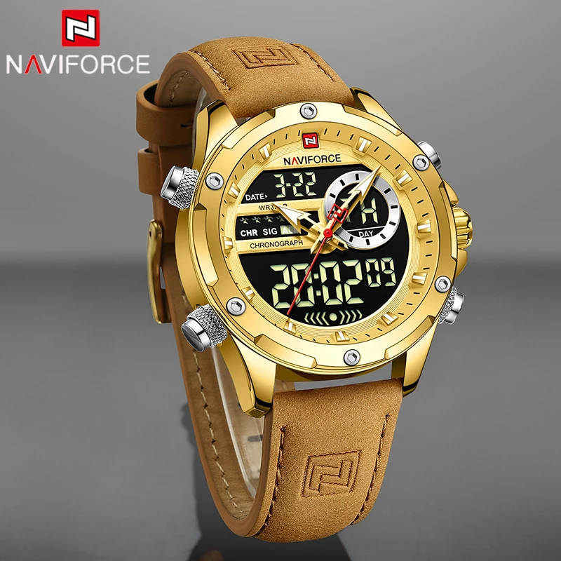 NAVIFORCE Luxury Quartz Watches for Men Military Sports Chronograph LED Digital Watch Waterproof Quartz WristWatch Clock